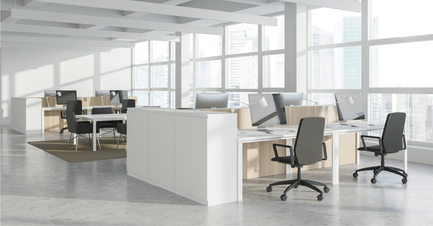 White office with chair and tables_Beavis